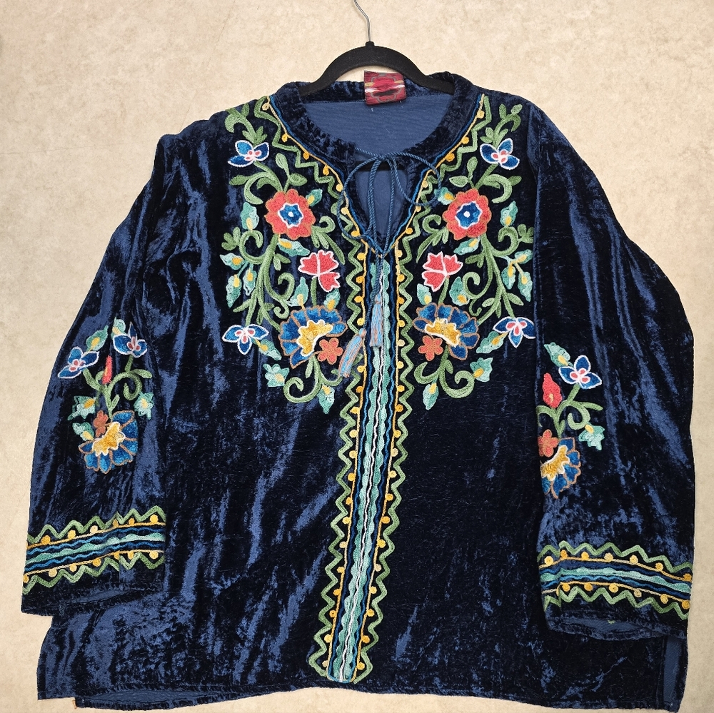 Embroidered Velvet Top with Floral Design
